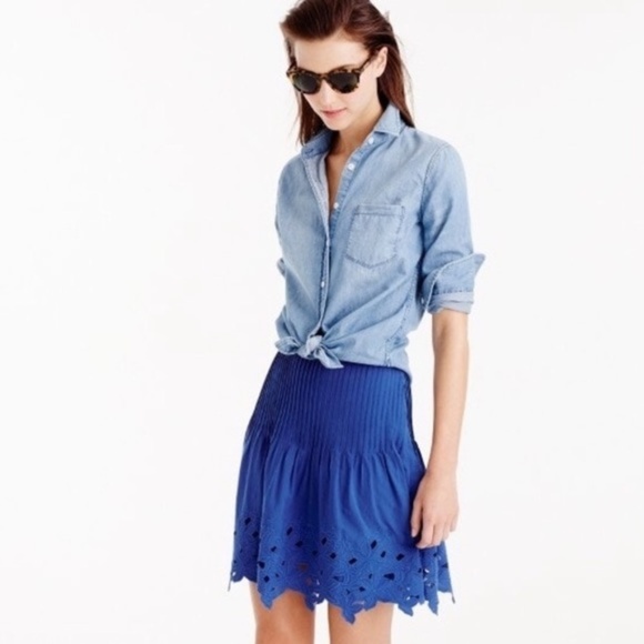 J Crew Eyelet Floral Embroidered Pleated Skirt 2 - Picture 1 of 8